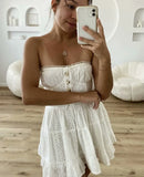 KYLETHOMASW  -  Sexy Lace Wrap Chest Slim Fit Dress French Fashion Blogger Off Shouder White Summer Mini Dress Women