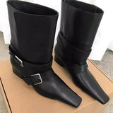 KYLETHOMASW  -  Genuine Leather Butterfly Knot Wrapped Strap Short Ankle Boots Women Polished Color Distressed Flat Bottomed Bare Shoes Female