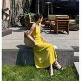 KYLETHOMASW  -  Elegant Women's Sleeveless Knit Long Dress Solid Color Elastic Slim A-Line Dresses Summer Casual Beach Holiday Sundress A010