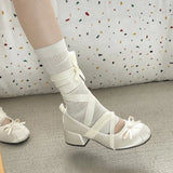 KYLETHOMASW  -  Lace Cross Strap Women Mary Jane Shoes Fashion Sweet Butterfly-knot Thick Heel Shoes Spring Autumn Ladies Elegant Dress Pumps