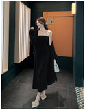KYLETHOMASW  -  Women's Dresses Sets Solid V-Neck Long Cardigan+Waist Retraction Strapless Dress Sexy Elegant Knitted Two-Pieces Lady's Clothing