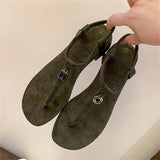 KYLETHOMASW  -  Summer Women's Blue Suede T-Strap Flip Flops Metal Decor Flat Sandals Ankle Strap Casual Slingback Slippers Beach Shoes