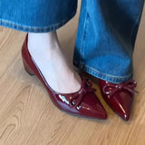 KYLETHOMASW  -  Elegant Soft Inner Heightening Single Shoes Leather Butterfly Knot Pointed Toe Low Heel Summer Spring Autumn Women's Flats