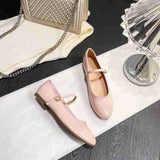 KYLETHOMASW  -  Shiny PU Leaather Flats Mary Janes Shoes Women Red Elegant Basic Pointed Toe Loafers Spring Autumn Daily Casual Black Shoes New