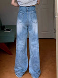 KYLETHOMASW  -  Y2k Vintage High Waisted Blue Washed and Distressed Jeans Women American Retro Streetwear Harajuku Baggy Trousers 2000s