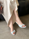 KYLETHOMASW  -  Elegant Women Thin Strap Kitten Heel Mules Open Toe Slip on Sandals Black White Blue Casual Summer Party Slides Shoes