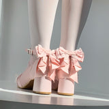 KYLETHOMASW  -  Pink Lolita Women's Shoes Ballet Thick Heel High Heels Mary Jane Shoes Satin Elegant Platform Waterproof Pumps Original