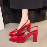 KYLETHOMASW  -  Patent leather sexy high heels women's square toe open-heeled dress shoes women's fashion elegant party dress shoes large size