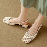 KYLETHOMASW  -  Woven Square-toed High-heeled Sandals Summer Fashionable Skeletonized Leather Fabric Mid-heel Shoes Zapatillas De Mujer