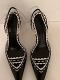 KYLETHOMASW  -  Red White Two-Tone Pointed Toe Slingback Heels Intricate Braided Trim Stiletto Heel Hollow Design Elegant Footwear for Lady