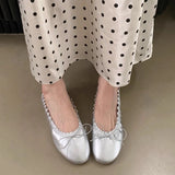 KYLETHOMASW  -  Autumn New Brand Women Flat Shoes Fashion Round Toe Pleated Shallow Slip On Boat Shoes Soft Flat Heel Single Shoes