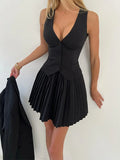 KYLETHOMASW  -  Women Sexy Outfit Sleeveless Vest Top Suit Party Club Blazer Vest Tops Mini Elegant Pleated Skirt Summer Two Piece Set 2025