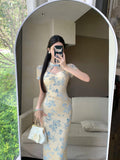 KYLETHOMASW  -  Chinese Style Jacquard Cheongsam Dress Women's Summer Sexy Short-sleeved Slim Fit Hip Wrap Long Dress Female Clothes