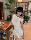 KYLETHOMASW  -  Y2K Irregular Mini Dress Women Harajuku Aesthetic Lace Patchwork White Dresses Summer Korean Design Bodycon Vestidos New