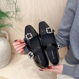 KYLETHOMASW  -  Women Patent Leather Rhinestone Buckle Mary Jane Square Toe Block Heel Dual Strap Casual Summer Office Wedding Party Pumps Shoes