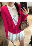 KYLETHOMASW  -  Korean Solid V Neck Long Sleeve Single Breasted Slim Short Knitted All Match Cardigan