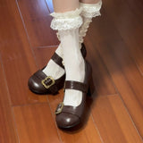 KYLETHOMASW  -  New Spring Thick Heel Women Mary Jane Shoes Fashion Metal Buckle Strap Shoes Ladies Vintage Dress Leather Pumps