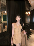 KYLETHOMASW  -  Elegant Women V-neck Diamond Studded Sleeveless Birthday Dress Big Size Luxury Celebrity Lady A Line Mini Party Dress Vestidos