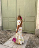 KYLETHOMASW  -  French Elegant Floral Print Short Dress Women Holiday Sleeved Fashion Ladies Midi Dress