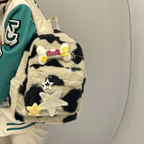 KIylethomasw Vintage Plush Y2k Backpack Women Star Embroidery Soft Large Capacity School Bag Ladies Harajuku Cute Mochila Aesthetic