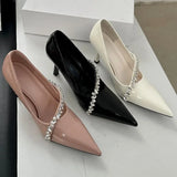 Kylethomasw Rhinestone Chain Sexy Thin High Heels Women Pointed Toe Pumps Office Shoes Female Fashion Elegant Dress Shoes Zapatos De Mujer