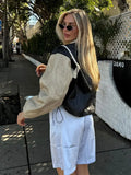 Kylethomasw  -  Fashion Pu Leather Women Patchwork Coat Chic Lapel Long Sleeve Zipper Motorcycle Jacket Autumn Lady Street Short Outwear 2024