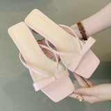 KYLETHOMASW  -  Sweet Narrow Strap Low Heeled Women Slippers Fashion Bowknot Backless Brand Sandals 2025 Elegant Party Designer Beach Shoe Pumps
