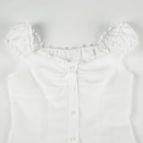 KYLETHOMASW  -  Gentle style V-neck mushroom edge bubble sleeve shirt BM foreign trade new style breasted waist tight short sleeved top