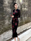 KYLETHOMASW  -  Elegant Fashionable Qipao New Style Republic of China Style Beautiful Splicing High-end Design Western-style Hip Hugging Dress