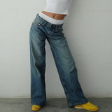 KYLETHOMASW  -  Women Y2K Low Rise Baggy Jeans Retro Aesthetic Loose Fit Boyfriend Straight Wide Leg Jeans Trendy Stretch Long Denim Pants