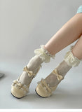 KYLETHOMASW  -  Cute Lace JK Women Mary Jane Shoes Fashion Butterfly-knot Leather Shoes Outdoor Women's Party Dress Pumps