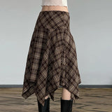 KYLETHOMASW  -  autumn and winter retro plaid contrasting high waisted irregular skirt, slimming half length skirt