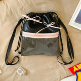 KYLETHOMASW  -  Portable Transparent Pocket Drawstring Backpack PU Lightweight Itabag Handheld Bag Large Capacity Shoulder Bag Casual