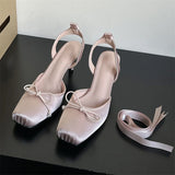 KYLETHOMASW  -  Sexy Elegant Thin Heels Butterfly-kont Square Toe Pumps Women Sandals Design Ankle Lace-up Banquet Mule Shoes