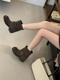 KYLETHOMASW  -  Fashion Metal Buckle Decoration Design Ankle Boots Women High Quality Retro Faux Suede Boots Comfortable Non-Slip Platform Boots