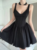 Kylethomasw Y2K Black Short Dress Women Summer New Spaghetti Strap V-neck Slim A-line French Vintage Birthday Party Dresses Prom Vestidos