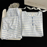 KYLETHOMASW  -  Fashion Striped Print Women's Casual Pyjama Set Spring/Autumn Y2K Simple O-Neck Pullover Top Long Sleeve Two-Piece Set Homewear