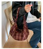 KYLETHOMASW  -  Preppy Plaid Pleated Bow Women's Handbags Y2k Aesthetic Fashion All Match Shoulder Bag Trendy Casual Crossbody Bags Streetwear