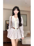 KYLETHOMASW  -  Autumn Trend Long Sleeves Floral Dress Women's 2024 New Elegant Lace Striped Dresses Casual Sense Of Luxury Party Short Dresses