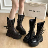 KYLETHOMASW  -  Mid Calf Women Boots Flats Platform Shoes Lace Up Casual Shoes Woman Winter 2025 New Buckle Chelsea Boots Sport Walking Shoes