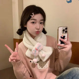 KYLETHOMASW  -   Sweet Hot Girl Double-sided Scarf Women's Winter Bow Faux Rabbit Hair Thickened Scarf Fashion Female Trendy Accessories