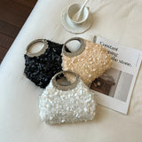 KYLETHOMASW  -  Women Sequins Evening Clutch Bag Rhinestone Circular Ring Top Handle Metal Chain Crossbody Bags Wedding Party Handbags