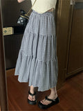 KYLETHOMASW  -    A-Line Women Skirts Summer Plaid Chic Loose Sweet High Waist Slim New Casual  Office Lady All Match Daily