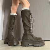 KYLETHOMASW  -  Flats Platform High Boots Women's Designer Shoes for Woman Winter Knee High Boots Lace Up Trend Goth Fashion Boots Femme