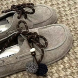 KYLETHOMASW  -  Spring Autumn Round Toe Women Loafers New Cow Suede Lace Up Flat Shoes Casual Versatile Doudou Shoes Soft Soled Lady Shoes