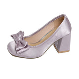 KYLETHOMASW  -  Bow Block Heel Single Shoes Spring New Square Toe Shallow Mouth Silk Slip-on Kitten Heels
