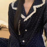 KYLETHOMASW  -  Floral Print Pajama Set Lace Ruffle Autumn Winter New Loungewear Long Sleeve Button‑Down Ladies Sleepwear Home Clothes
