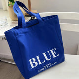 KYLETHOMASW  -  Blue Canvas Tote Bag Letter Printing Student Schoolbag With Zipper Shoulder Shopping Bags For Woman