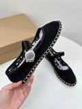 KYLETHOMASW  -  Floral Print Insole Velvet Flats Shoes Women Hand Stitching Elegant Mary Jeans Shoes Ladies Round Toe Ballets Flats Footwear