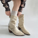 KYLETHOMASW  -  Autumn Winter Women Western Cowboy Boots Vintage Slip On Thick Heel Shoes Ladies Mid Calf Botas Zapatos De Mujer